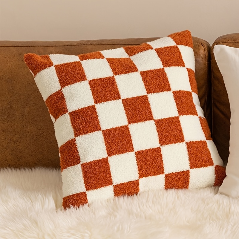 1pc Nordic Ins-style Canvas Checkerboard Pillowcase, Light Decor For Sofa, Bedroom, Living Room (pillow Insert Not Included)