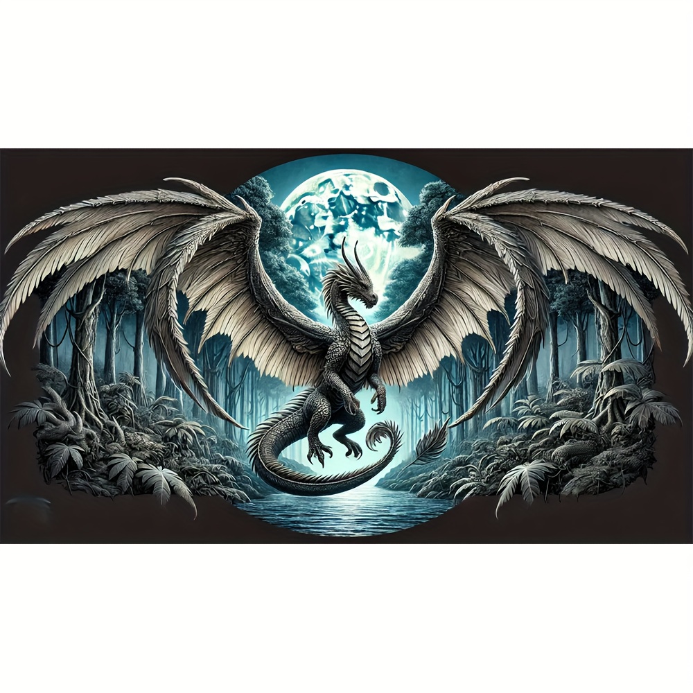 Image of 1pc Of Stylish Dragon-themed Wall Art For Home Decoration, Measuring 70x40cm/27.56x15.75 Inches, A Diamond Painting Kit Designed For Adults And Beginners, Featuring A Mosaic Set For Drills