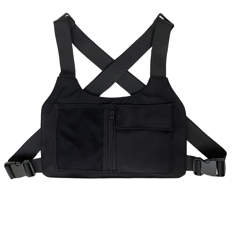 TEMU High-quality Nylon Tactical Vest Bag For Women, Functional Workwear Small Backpack, Street Hip-hop Multi-functional Chest Bag, Unisex Sports