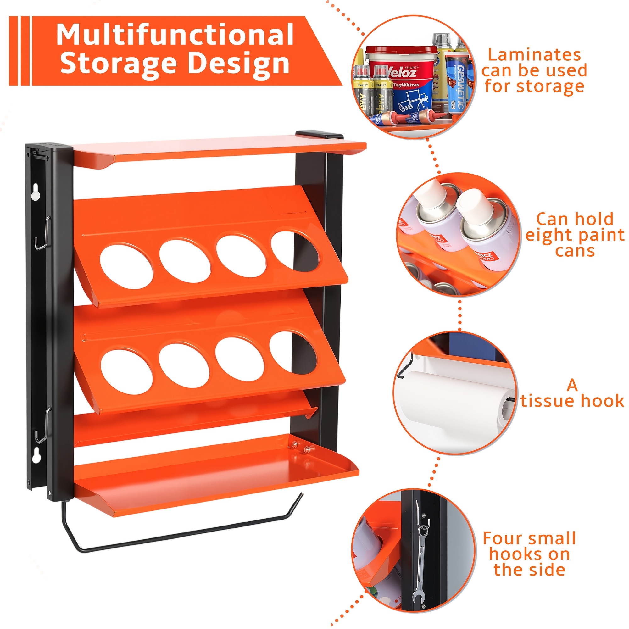 TEMU Heavy Duty Wall Mount Spray Paint Can Holder, Metal Spray Can Holder With 8 Holes For Garage And For Garage Accessories, Paint Can Storage Rack