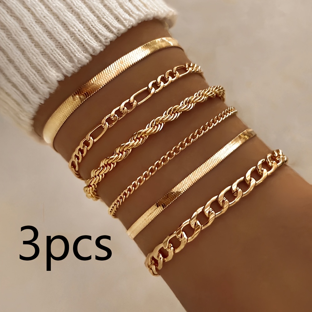 Image of Random 3pcs Set Of Stainless Steel Women's Bracelets, Waterproof Jewelry, Casual And Party Jewelry Matching, Exquisite Holiday Gifts