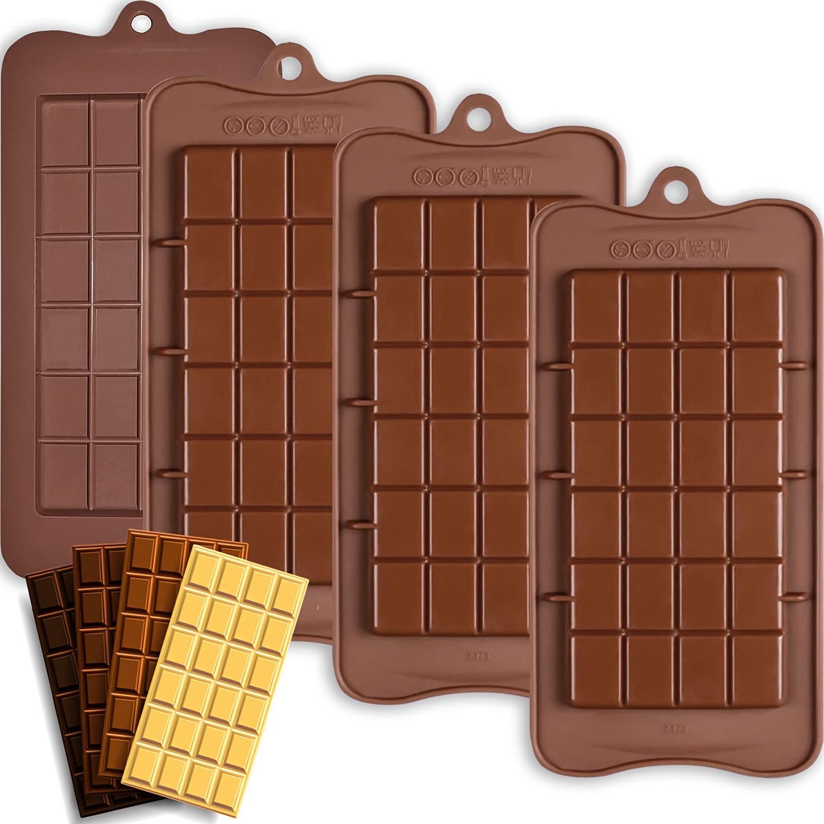 

4-pack Silicone Chocolate Bar Molds, Bpa-free Non-stick Easy Release Candy Bar Making Kit For Diy Protein Energy Bars, Soy Wax Melts - Durable Homemade Chocolate Mold Set