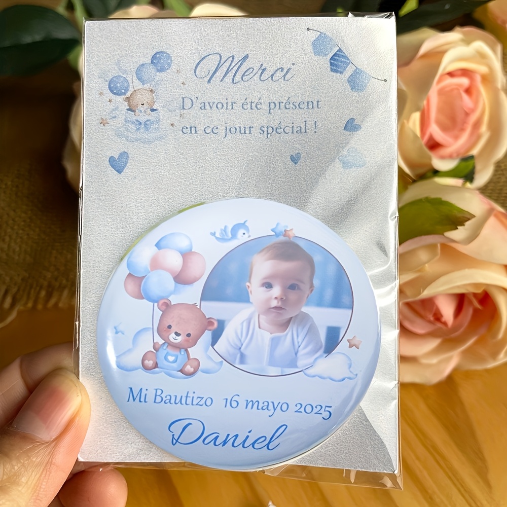 TEMU Custom Birthday Gift Souvenir, Personalized With Photo, Name, And Date, Refrigerator Magnet For Girls And Boys 1st Birthday, Bear And Balloons