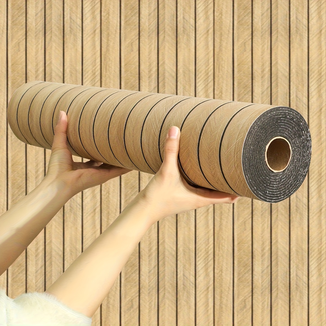 TEMU Self-adhesive Peel And Stick 3d Wood Panel Wall Sticker Suitable For , Matte Wood Grain Vinyl Tiles With Soundproof Insulation, Thick For Curved