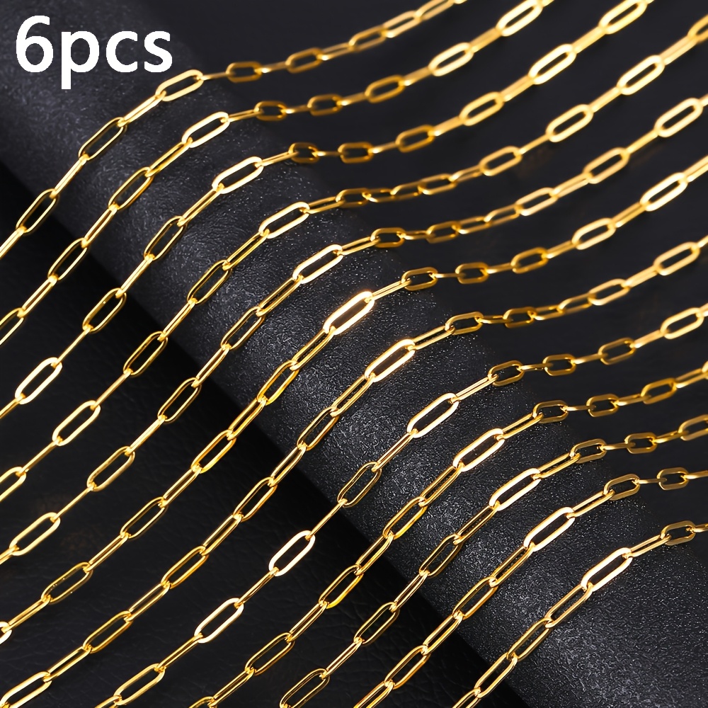 TEMU 6pcs Adjustable Stainless Steel Flat Cross Chain Necklace, 45+5cm Extension Tail Chain With Lobster Clasp, 18k Golden Plated, Jewelry Making