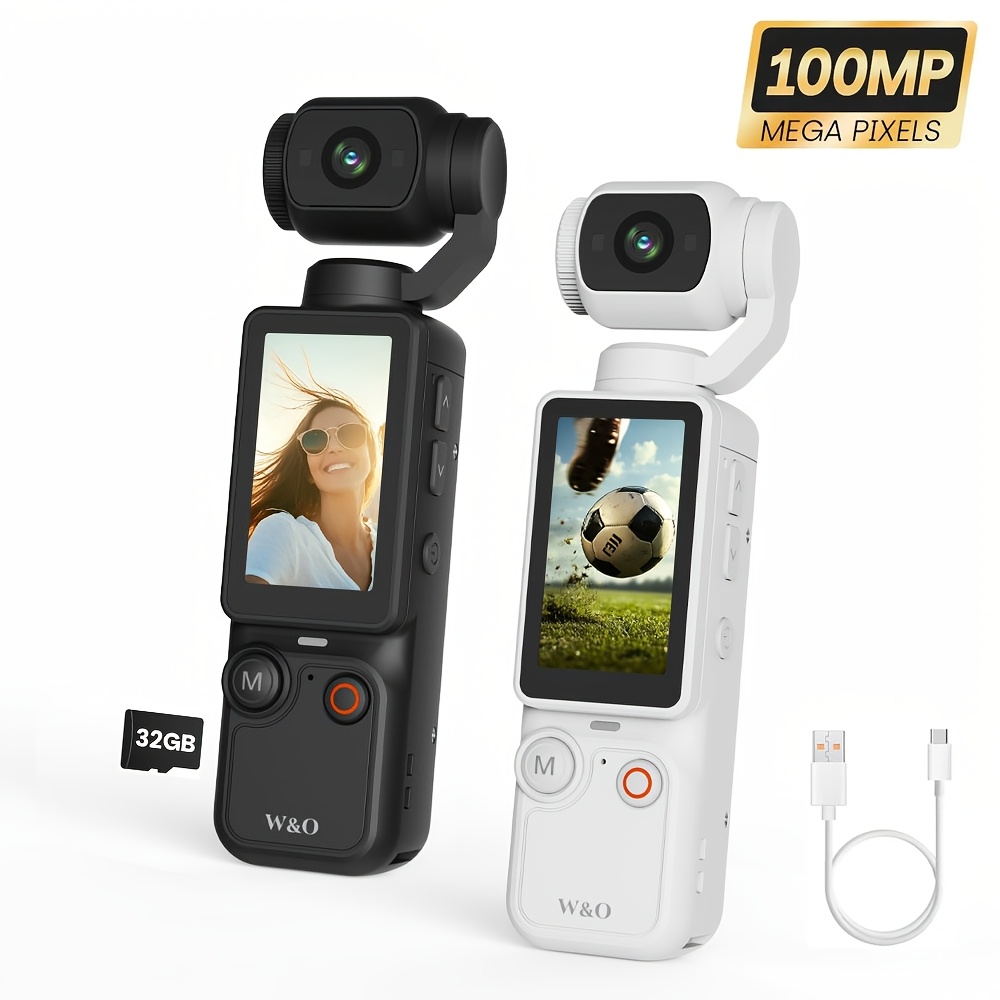 W&O UHD Pocket Video Camera – Compact 180° Rotating Screen Vlogging Camera with 2000mAh Battery, Webcam Function, USB-C Charging, 32GB Memory Card, Mini Sports Camera for Travel, Cycling & Outdoor Recording — Zaynora Luxury Marketplace