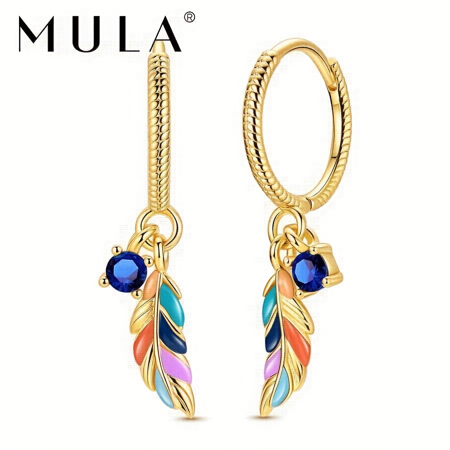 TEMU 1 Pair 18k Golden Plated Enamel Bohemian Colored Feathers Hoop Earring Elegant Fine Jewelry Gift For Women Wear Ideal For Bohemian - Style Gifts