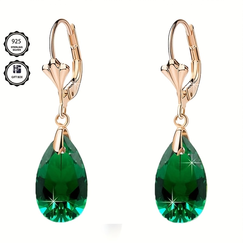 E-shop 925 Sterlingsilber Elegante Grüne Synthetische Kristall-Ohrringe für Damen, Perfektes Geschenk zum Valentinstag, Weihnachten , Mit Schönem