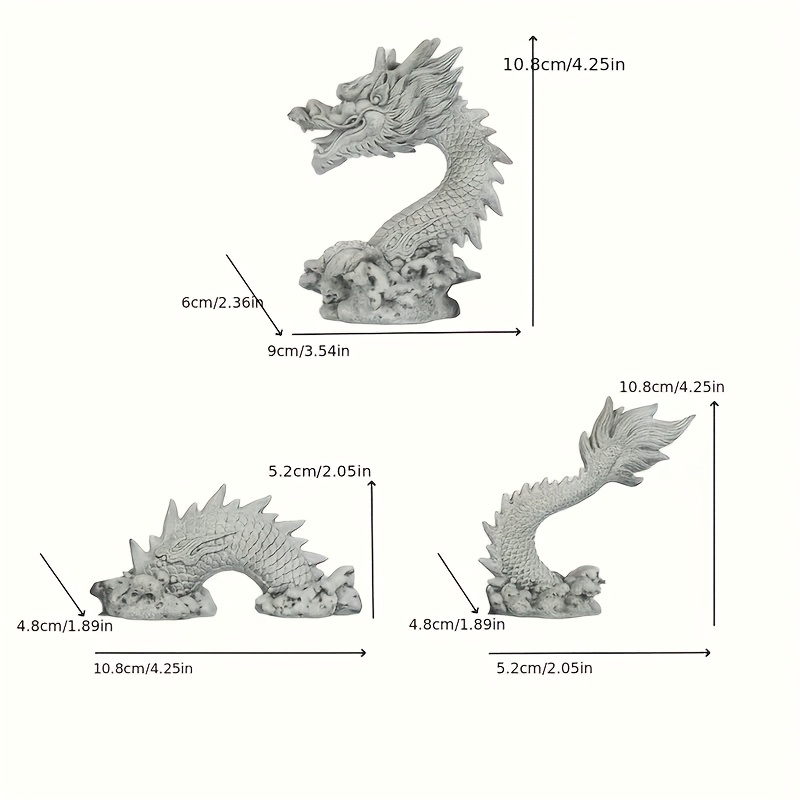 Image of 3pcs Chinese Dragon Sculpture Set - Hand-carved Ornaments, Suitable For Home Office Desktop Decoration, Aquarium Scenery, Shui Decor, Tea Pet And Holiday Gifts