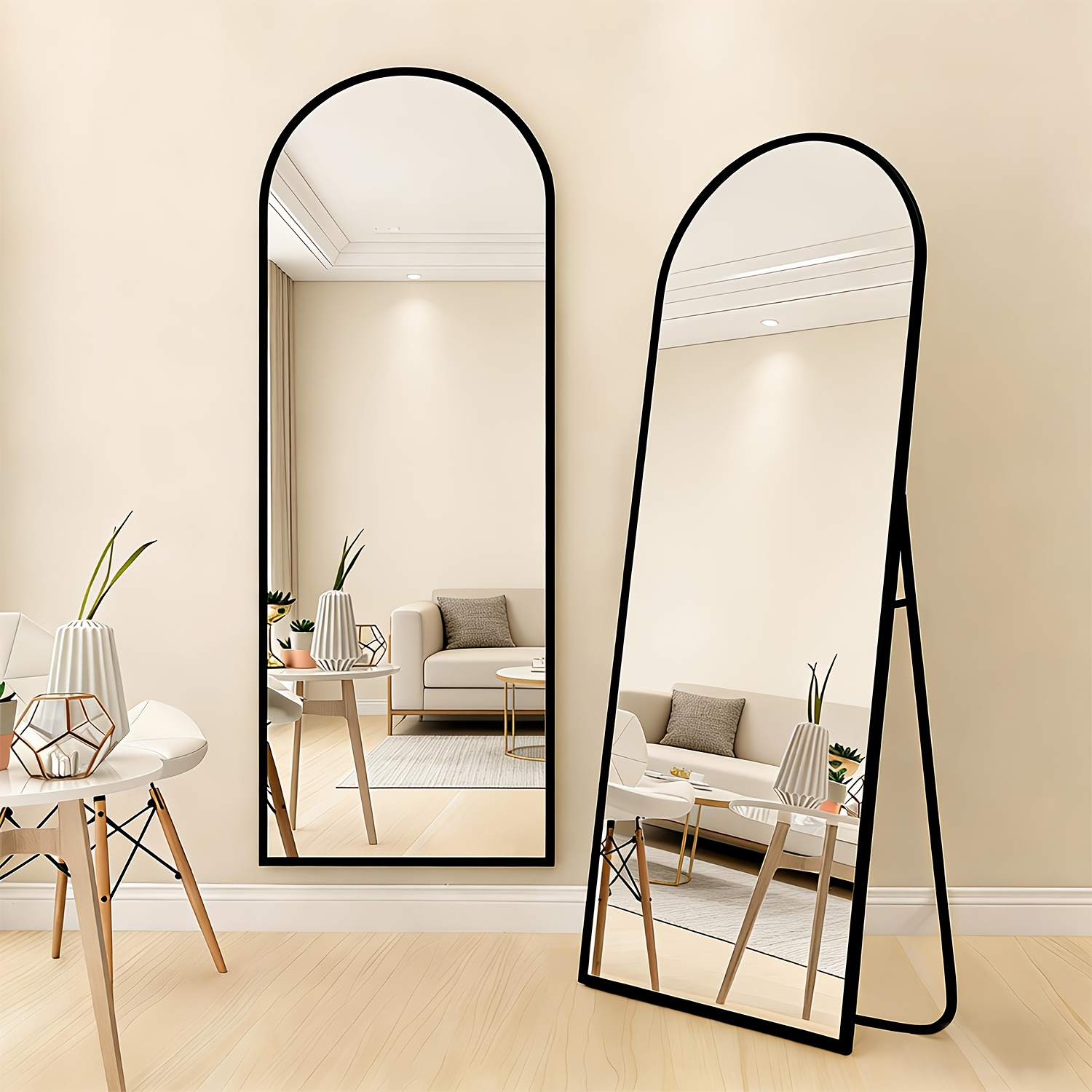 Arched Full-length Mirror 44×149cm, Black Frame Freestanding Mirror, Large Wall Mirror, Stands, Tilted, Or Hung, Floor Mirror, Suitable For Bedroom, Living Room, Dressing Room, Black