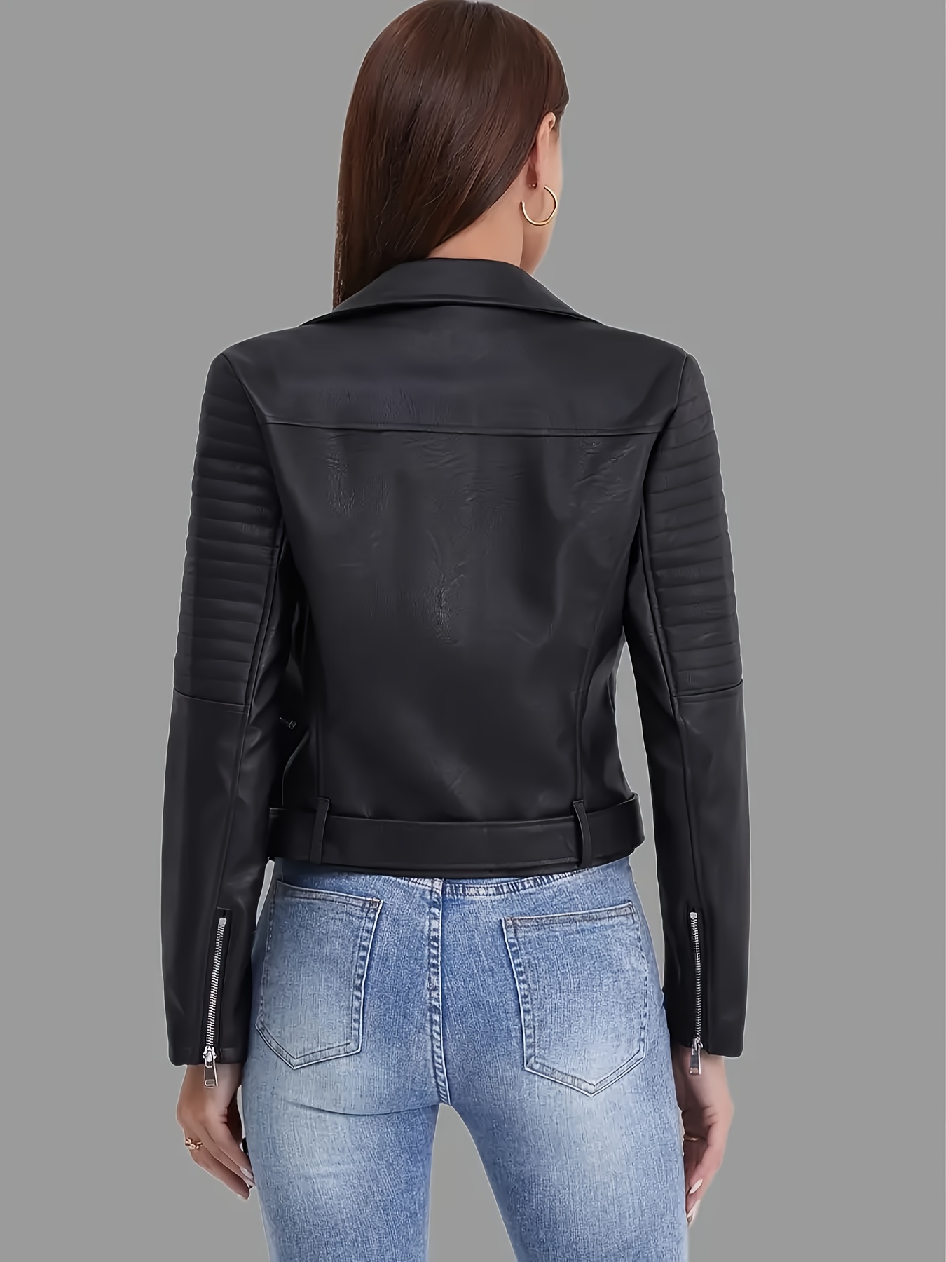 damens pu lederjacke schwarze biker stil reißverschluss Temu Germany