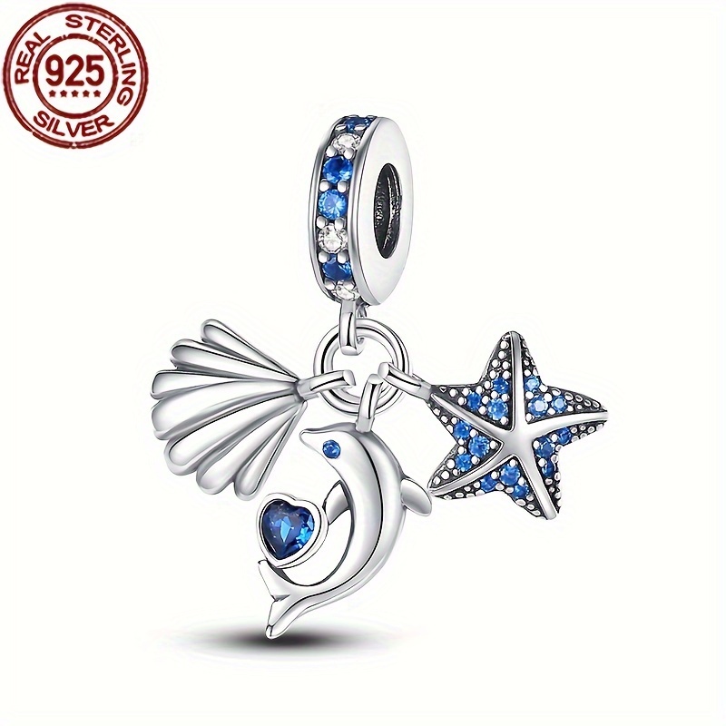 

S925 Sterling Silver Shell Starfish Dolphin Love Pendant Suitable For Bracelet Beads Diy Women's Jewelry Festival Engagement Gift New Silver Weight 3g