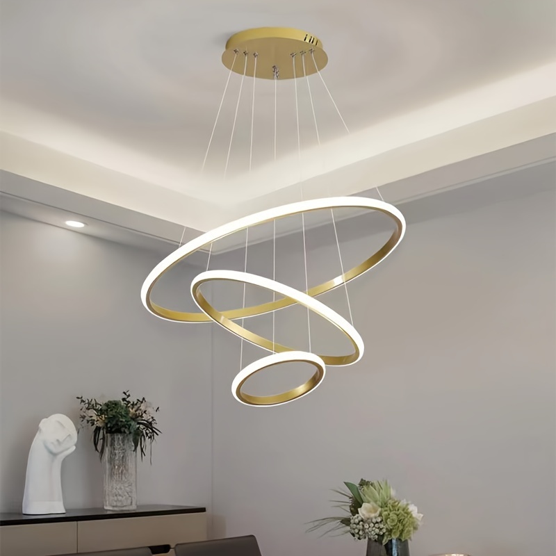 modern sleek 3 loop pendant light fixture polished adjustable semi flush mount chandelier with detachable aluminum shade hard wired 110v 240v for dining living room bedroom contemporary design ceiling lights for living room details 4