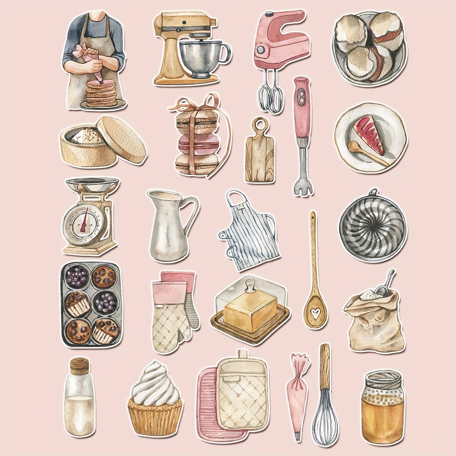 

Kitchen Themed Stickers: Cake Baking, Handmade, Scrapbooking, Diy, , Vinyl, Plastic Surface, Self-adhesive, Crystal Accents, Use, Food Theme, Irregular Shapes, Matte