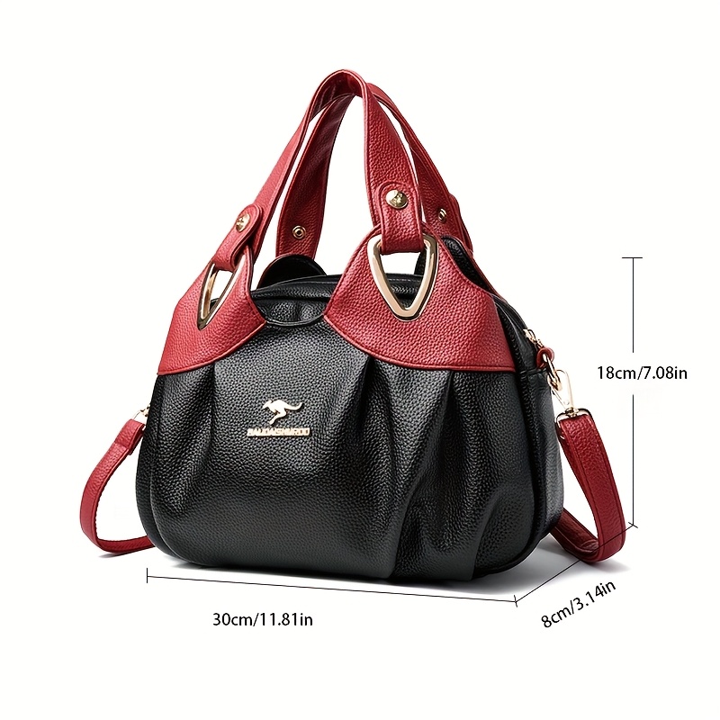 Luxurious Color-Block Design Women'S Handbag And Shoulder Bag, Crafted with Delicate Materials to Create a Fashionable Classic, Unique Metal Ring Decoration on The Handle Showcases Individual Taste