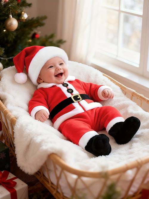 klassiek rood en wit santa bodysuit voor baby jongens en meisjes - feestelijke kerstoutfit met winddichte kraag, essentieel voor vakantieactiviteiten en fotos