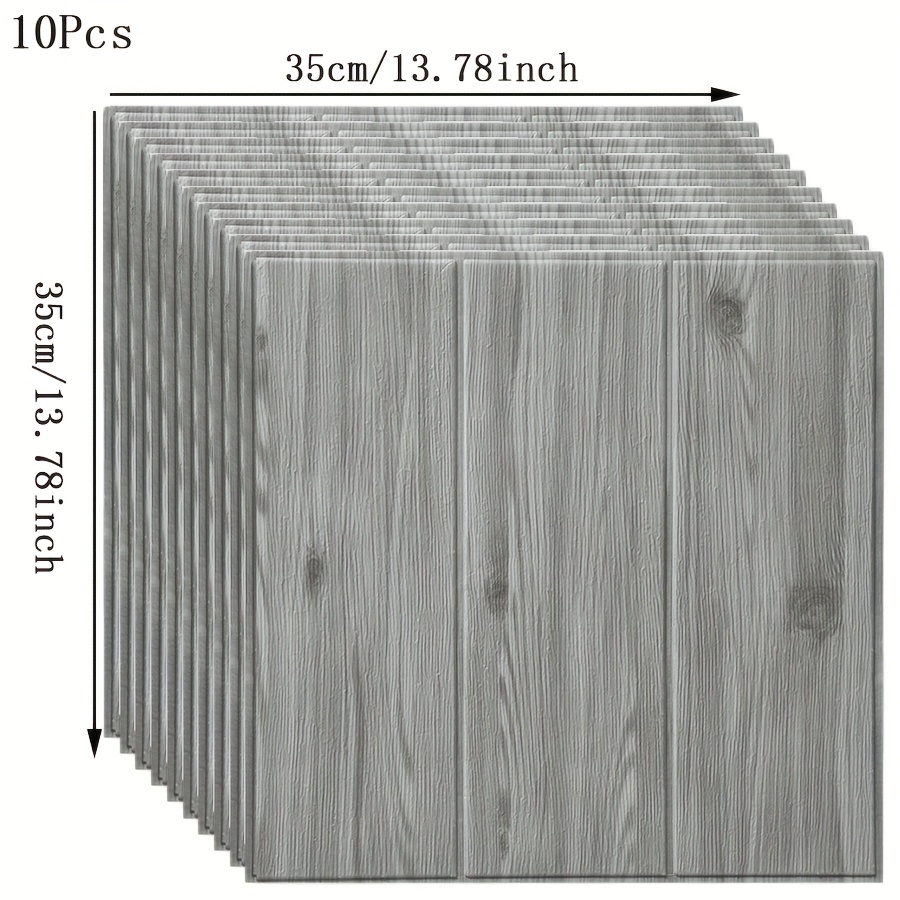 Image of 10pcs Wood Grain Self-adhesive 3d Stereoscopic Wall Stickers Living Room Bedroom Wall Renovation Decorative Stickers Background Wall Ceiling Wallpaper Thickened Washable Waterproof Wallpaper