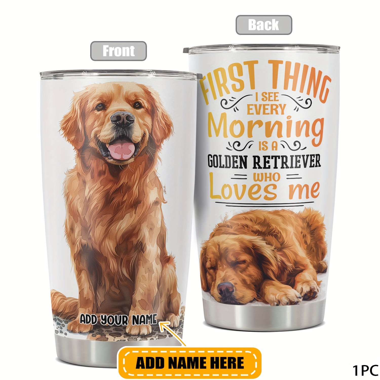 

Personalized 20oz Golden Retriever With Sliding Lid, Custom Name Metal Travel Cup, Reusable Bpa-free Stainless Steel Mug, -resistant, Hand-wash, Ideal Christmas//thanksgiving Gift For Adults - Hsdiokl