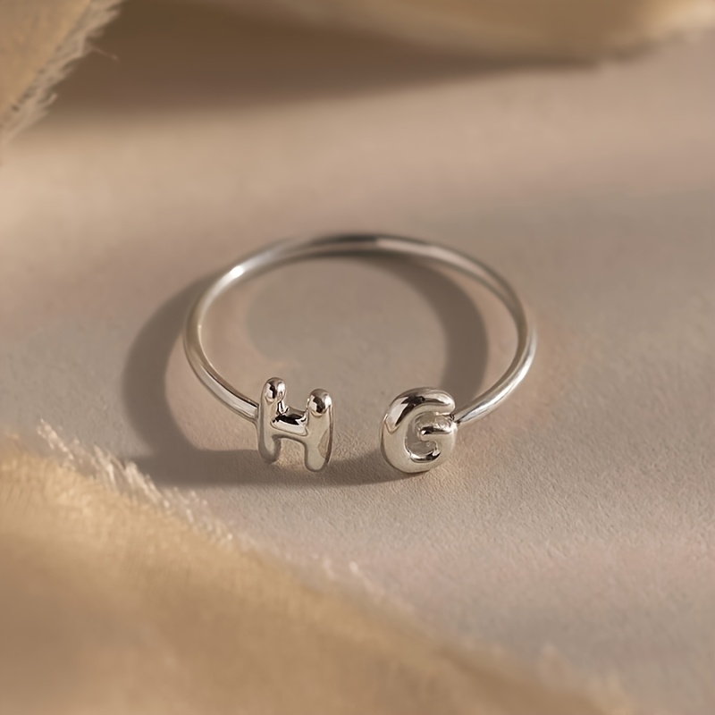 TEMU Custom Initial Bubble Letter Ring Stainless Steel Personalized Fashionable And Exquisite Adjustable Ring Daily Wear Bohemian Style Letter Ring