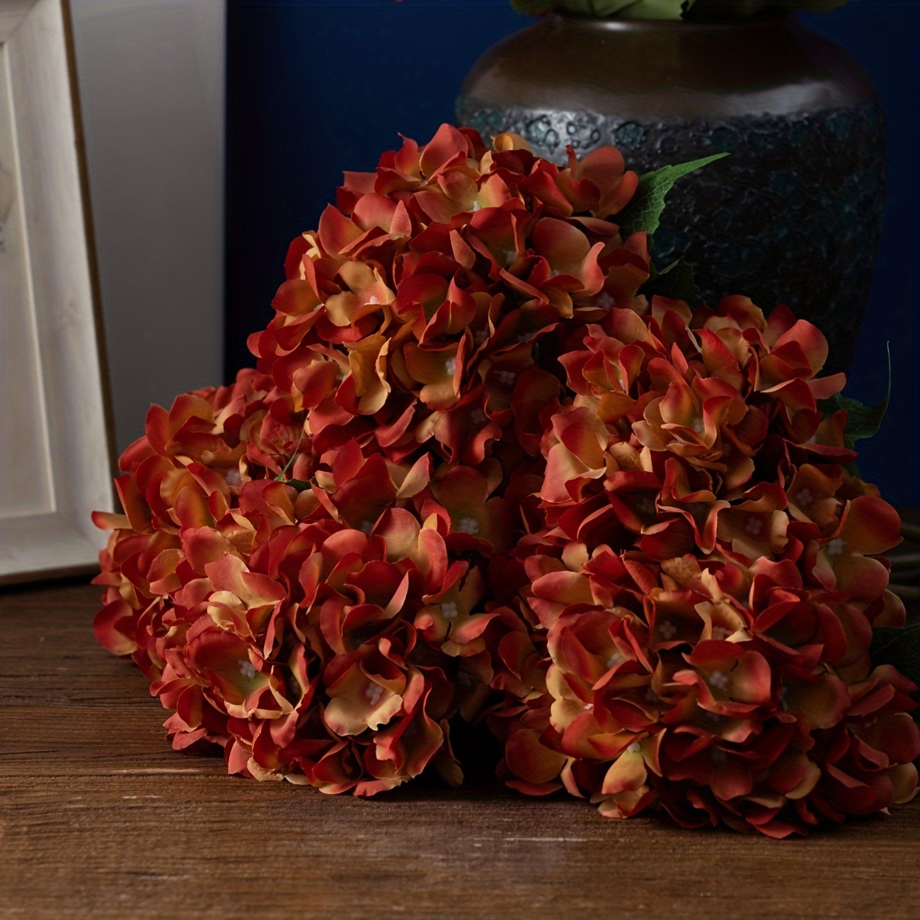 1pc Orange Artificial Hydrangea Flowers " Large Real Touch Floral Head With Long Stems Leaves For Wedding Home Kitchen Diy Bouquet Bride Decor Home Decor