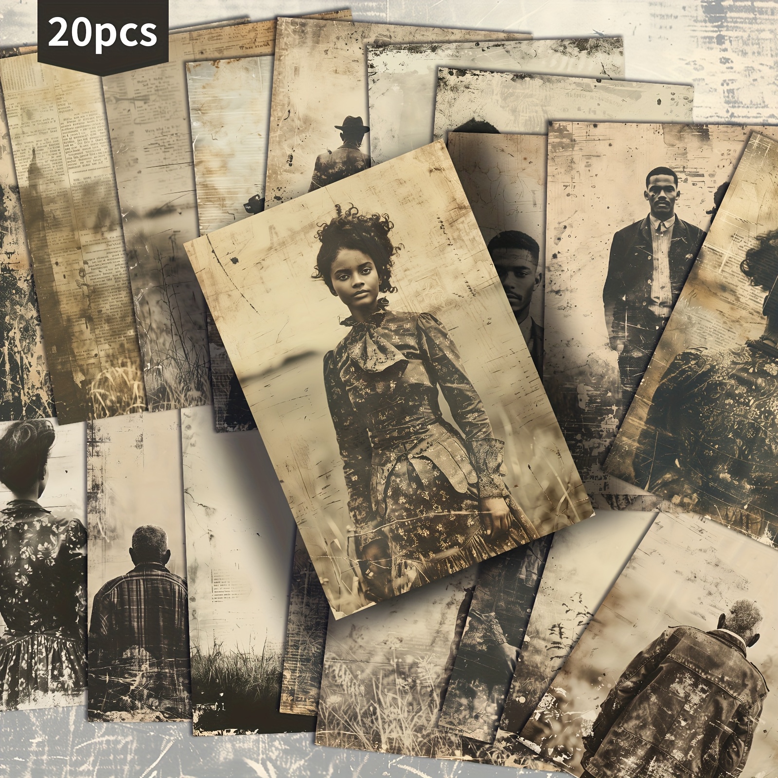 TEMU 20-pack Portraits Photos African Postcards - 4x6 Inches Retro Junk Journal Paper, Classic Pinup Illustrations, Collectible Decorative Painting