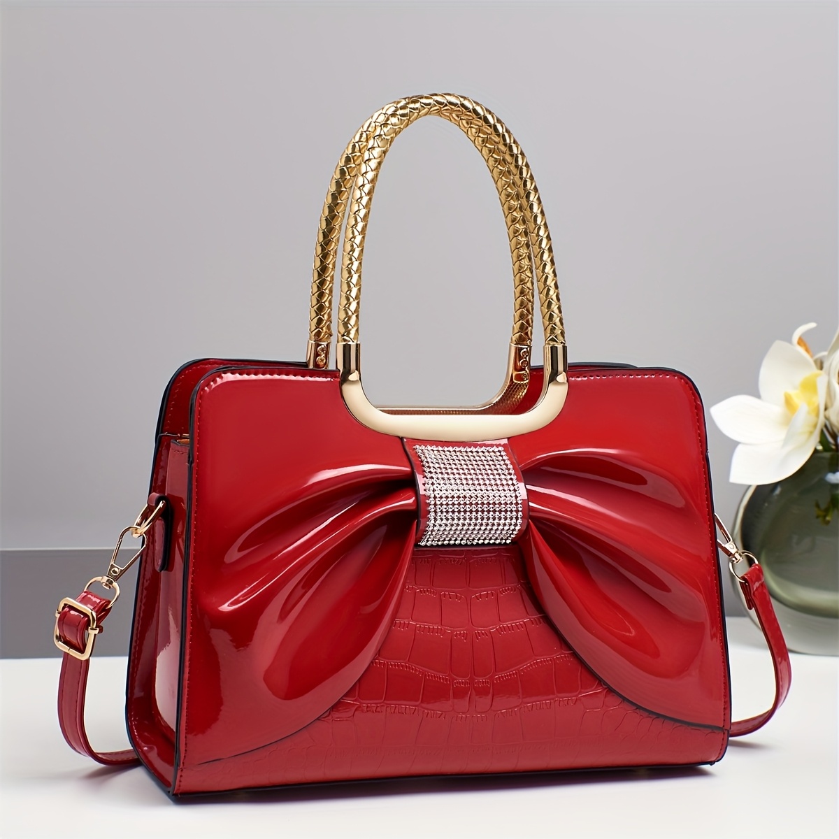 Elegant Red Bow Accent Women\'s Bag LIKE DREAMS | Elena Bow Vegan Shoulder Bag main image 3