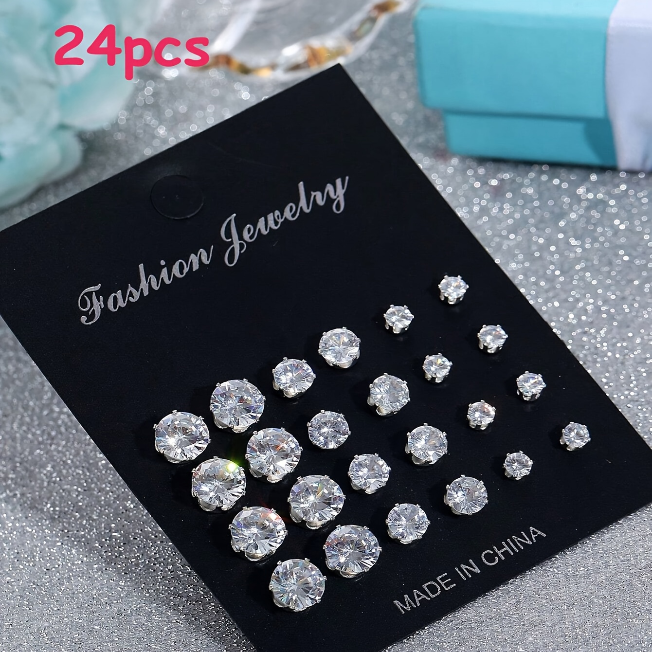 TEMU Set de Aretes de Botón para Mujer Minimalistas Hexagonales Redondos, 72/48/24 piezas, Incrustaciones Brillantes, la Mejor Opción para Diaria,