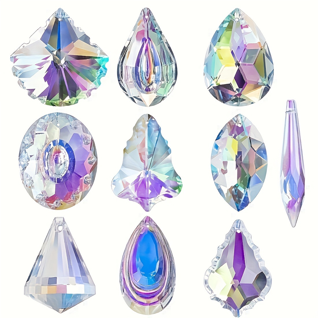 TEMU 10pcs Colorful Crystal Prism Light Catcher Set, Glass Pendant Hanging Decoration For Window, Home, Chandelier, And Car Decor