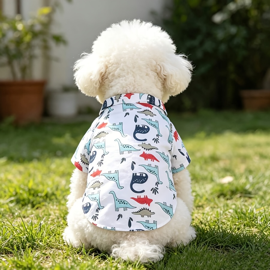 TEMU 1pc Of Cute Cartoon Dinosaur-patterned Pet Shirt, Breathable And Comfortable, A Button-up Top For Dogs/cats, Soft And Casual, Suitable For