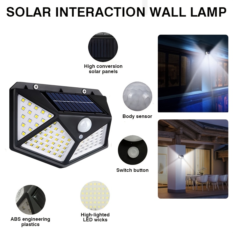 100led induction light solar charging outdoor intelligent light induction automatic brightness adjustment courtyard wall light on all sides of   body induction wall lamp outdoor light