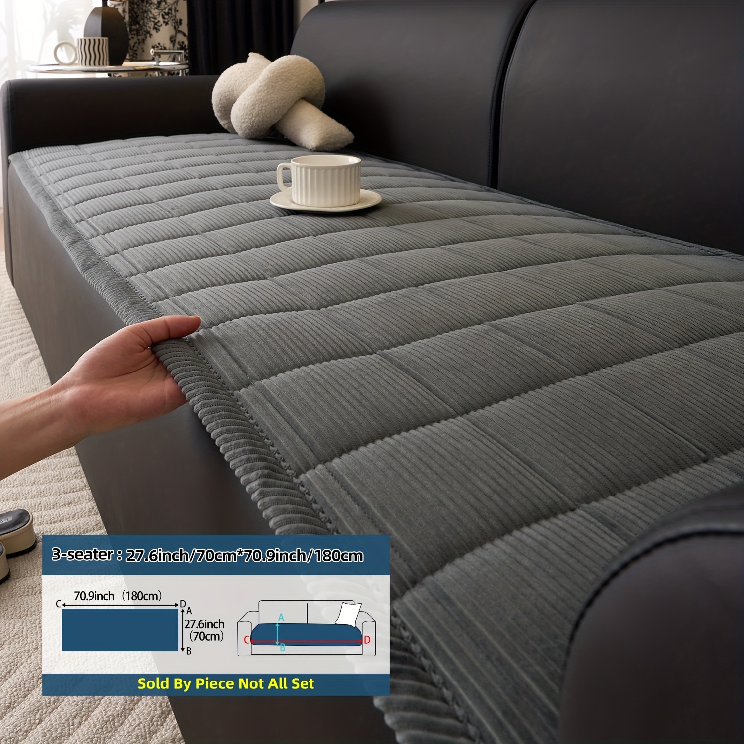 E-shop 1 Stück Corduroy Steppkissen für alle Sofatypen (/Doppel/Dreifach/Vierfach) – Moderne Bettdecken-Optik, Weiches Bequemes -Rutsch-Kissen,