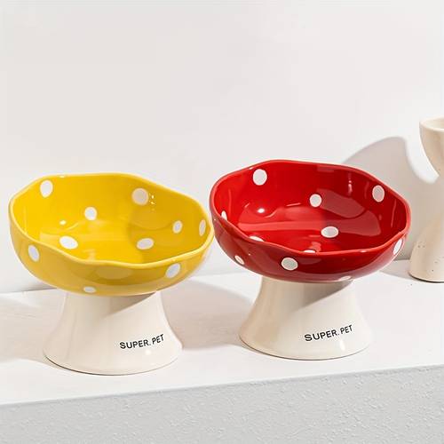 large diameter ceramic cat food bowl with anti overturning design black chin mushroom high slant mouth cat bowl for cats durable ceramic material