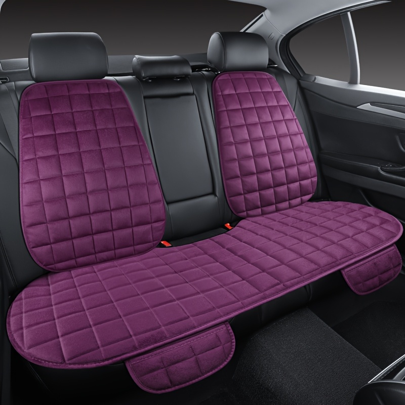 

3pcs Plush Car Seat Covers With Backrest, Universal Fit, Fabric, Lightweight, Non-slip, Hand Washable, , No Filler, Purple Quilted Design For 5-person Rear Seat