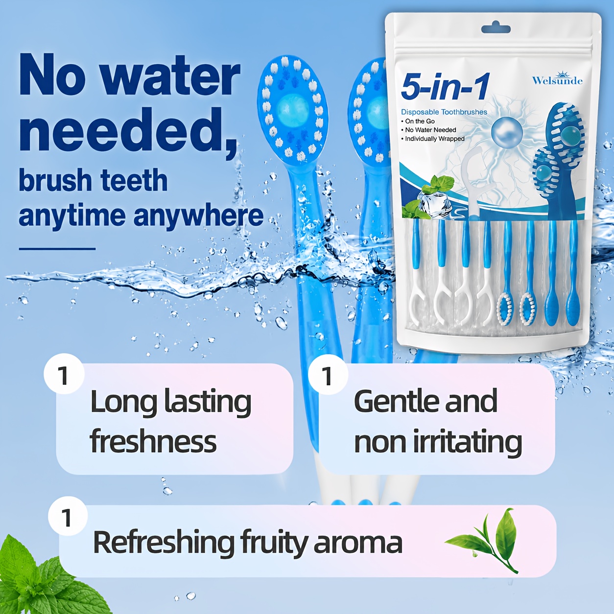 8pcs 5-in-1 Multifunctional Travel Toothbrush Kit