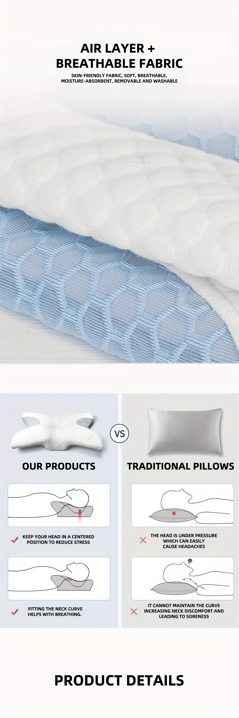 1pc slow rebound neck pillow sleep pillow memory foam pillow butterfly shaped pillow for side sleepers back and stomach sleepers details 3