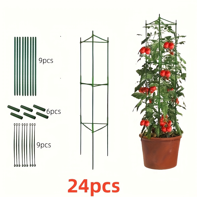 Image of 24pcs/33pcs Flexible Tomato Supports - Versatile Plant Holders For Climbing Vegetables, Tomatoes, , And , Adjustable Height Of 47.24/62.99 Inches, Easy To Set Up And Reusable