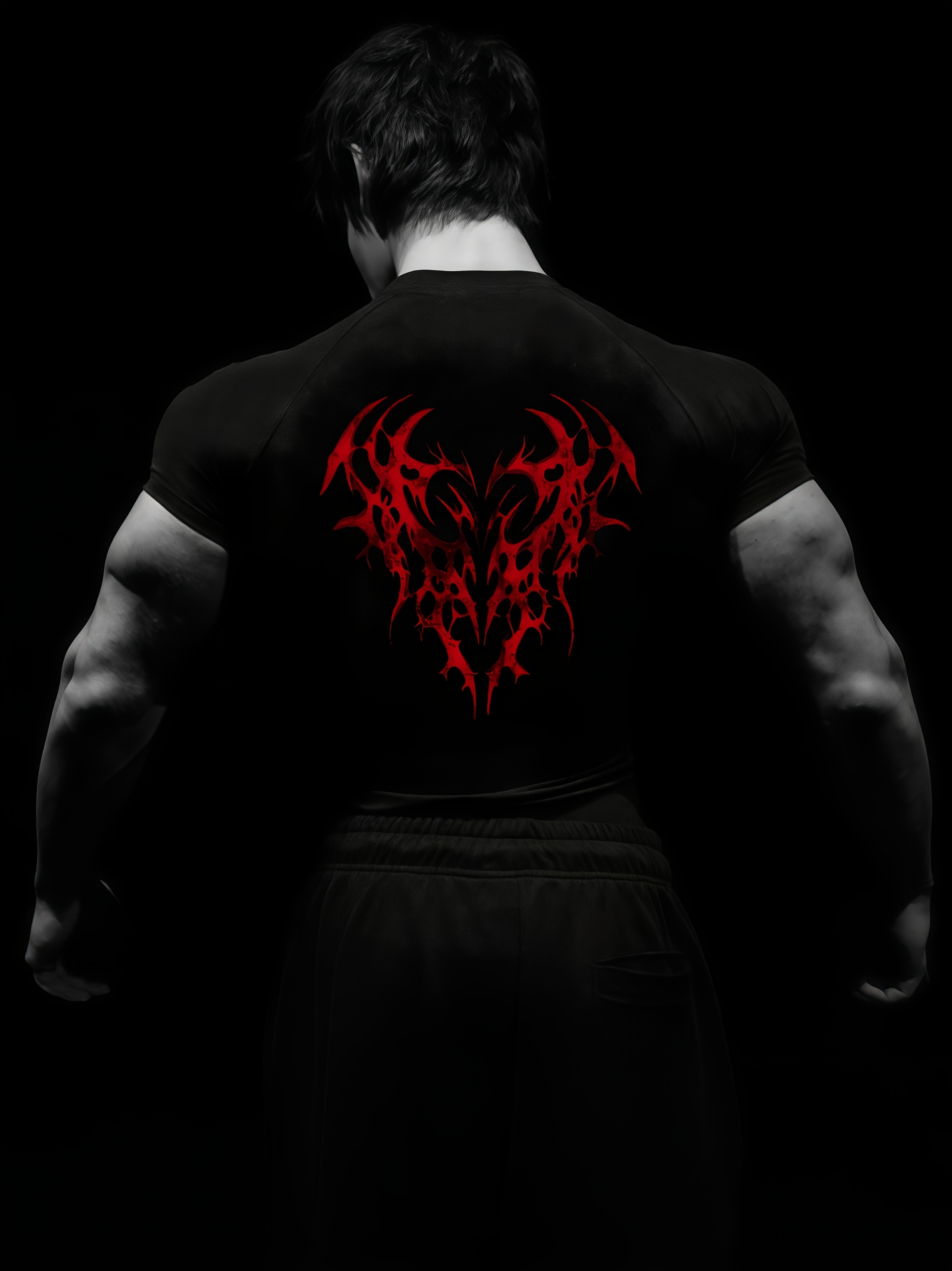 mens gothic muscle workout shirt red black polyester spandex Temu
