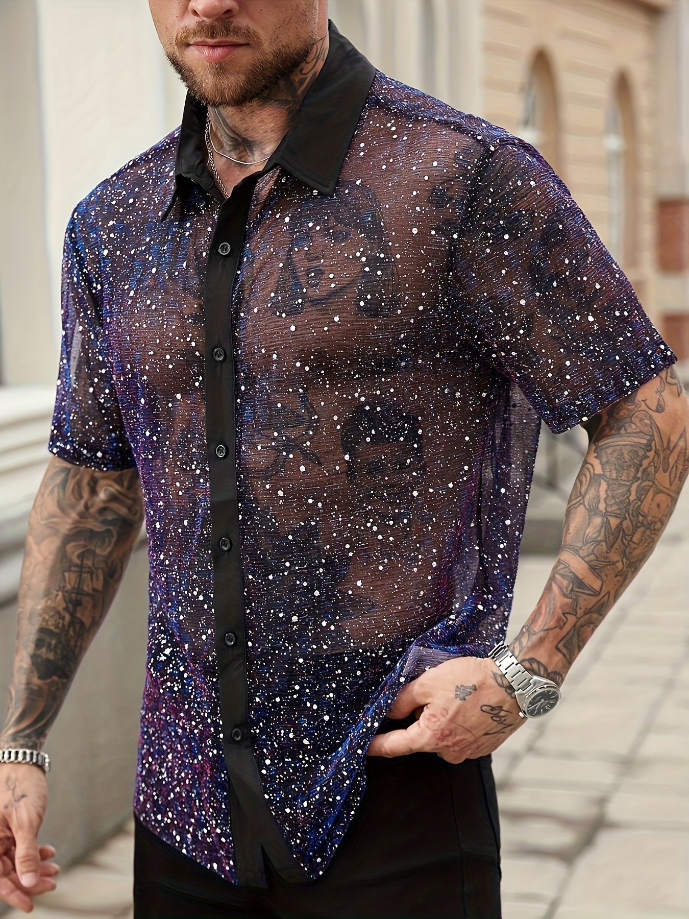 men's glitter dress shirt Manfinity VCAY Men Sequin Shirt