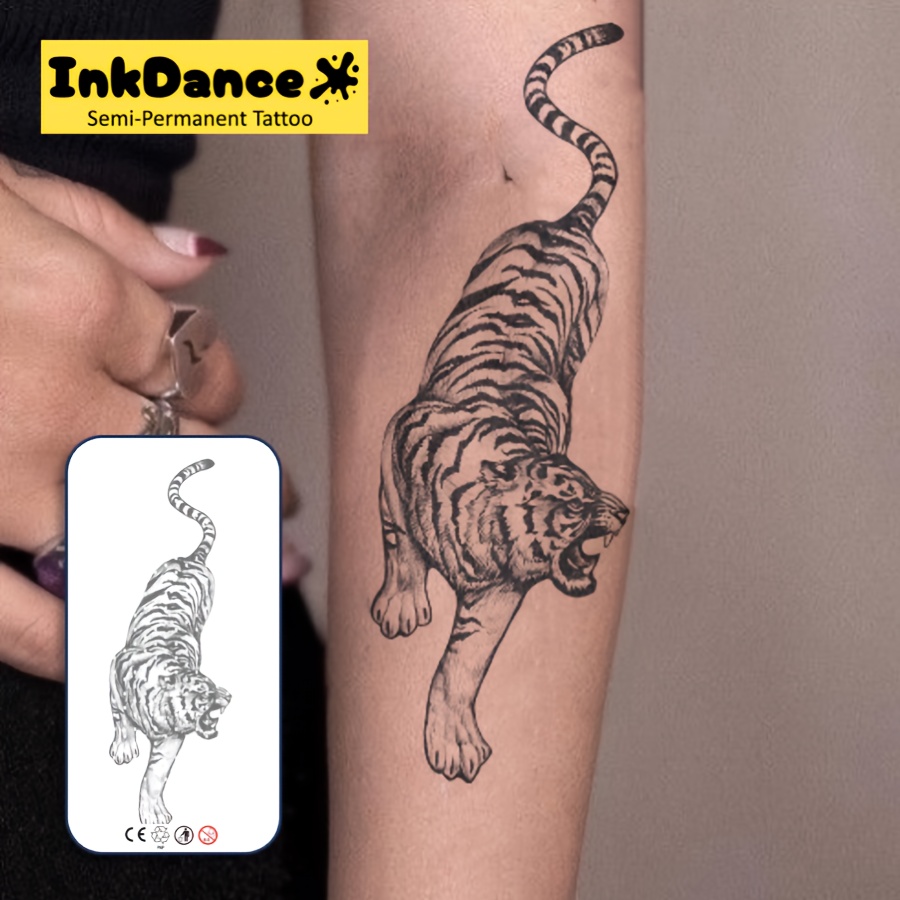 Inkdance Tiger Tattoo Stickers Semi-permanent Temporary Tattoos For Men And Women Fake Tattoos Waterproof Long-lasting Realistic Natural Plant Formula Gift D246