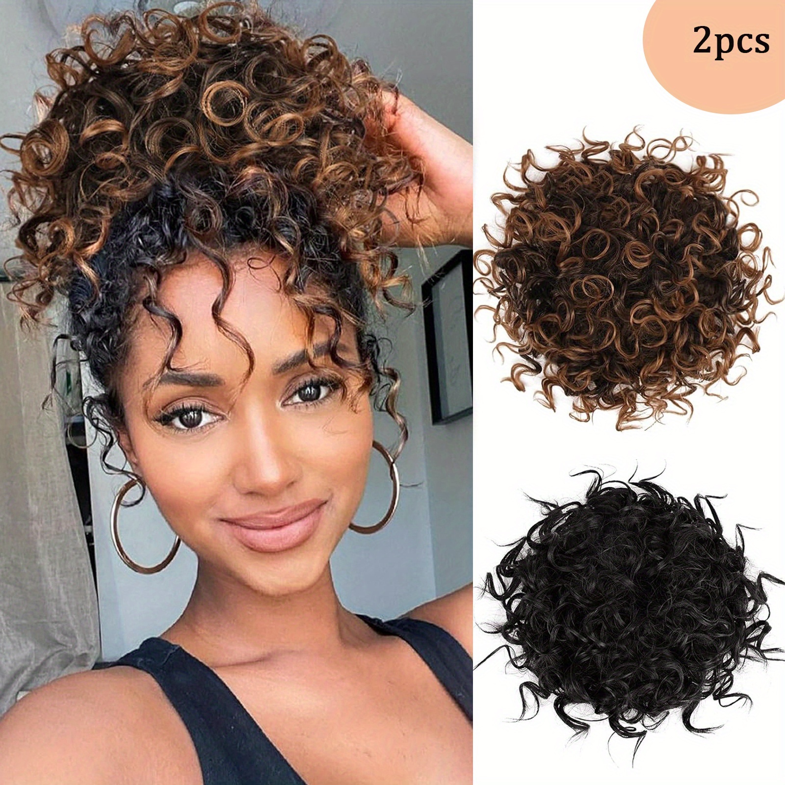 Messy Bun Hair Piece Elastic Drawstring 8in Black Brown Short Curly Style Amazon.com : UAmy hair Messy Bun Hair Piece Elastic  main image 2