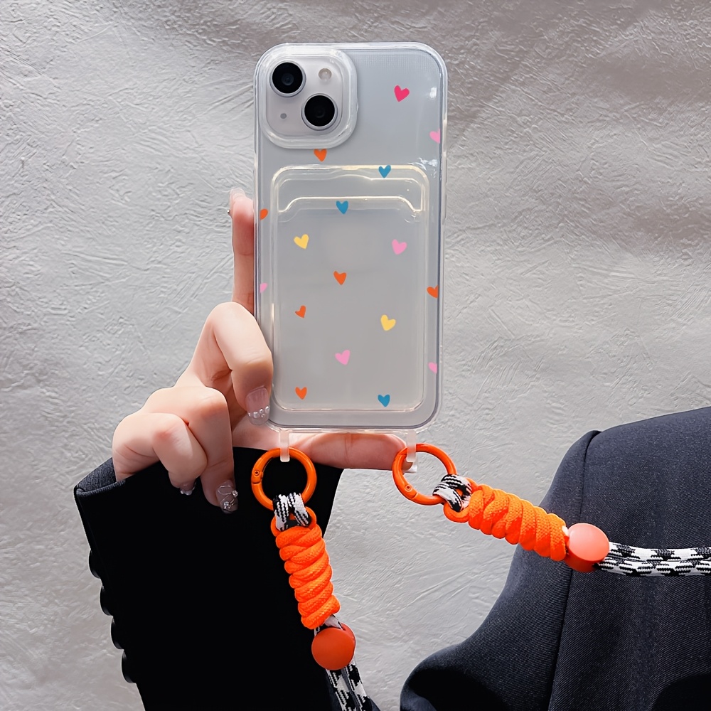 TEMU para Teléfono - Corazones Coloridos Adecuados para iPhone 18Pro Max 17 16PLUS 15 14 13 12 11 Series, Fundas para Teléfono con Cordón, Fáciles,