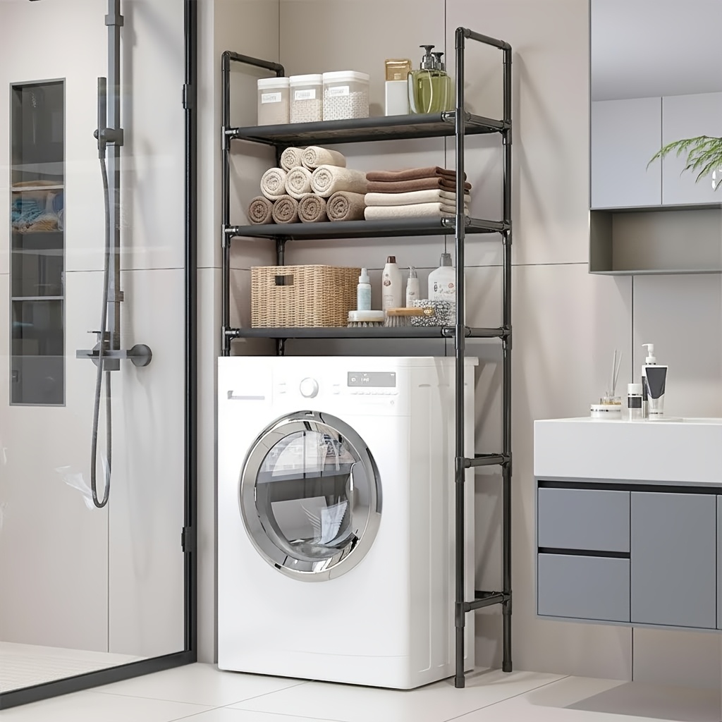 4 tier bathroom   saving storage rack for above washing machine bathroom and laundry organizer with sturdy metal frame adjustable top mounted shelf suitable for bathroom storage home organization for holding towels Product details 5