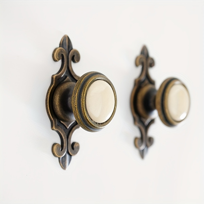 E-shop 2er-Pack Antike Bronze Keramik Schrankknöpfe mit Chinesischem Blumen- & Vogeldesign | Vintage Zinklegierung Griffe für Schubladen & Türen,