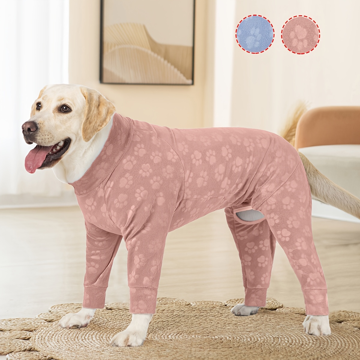 

Cozy Paw Print Dog Pajamas For Medium & Large Breeds - Soft, Warm Recovery Suit With Fit For Labrador, Rottweiler, Beagle - Machine Washable