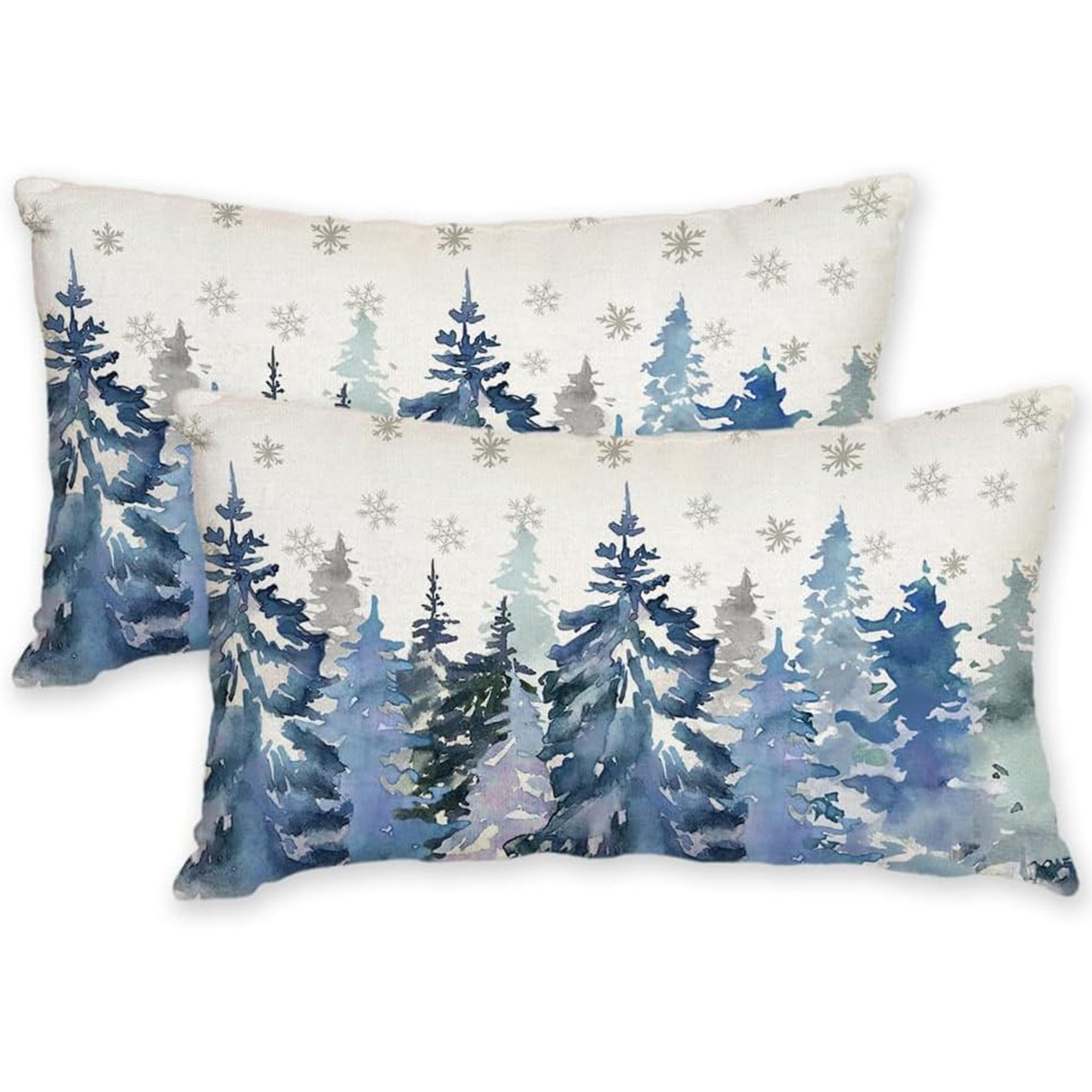 

Linen Christmas Winter Pillow Covers - 2 Pieces, 12x20 Inch, Watercolor Teal Tree Decor, Suitable For Sofa, Couch, And Home Décor - Machine Washable, Linen Fabric, Zipper Closure