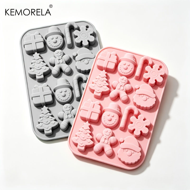 TEMU Kemorela 2pcs Christmas Silicone Mold Set - Templates Featuring Santa Claus, Trees, Snowmen, Gingerbread Figures, And More; Suitable For Baking,