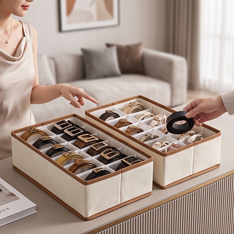TEMU 2 pezzi Scatole organizer per cinture a 12 ripiani, scatole pieghevoli per armadio, adatte per riporre cinture, cravatte, sciarpe, gioielli.