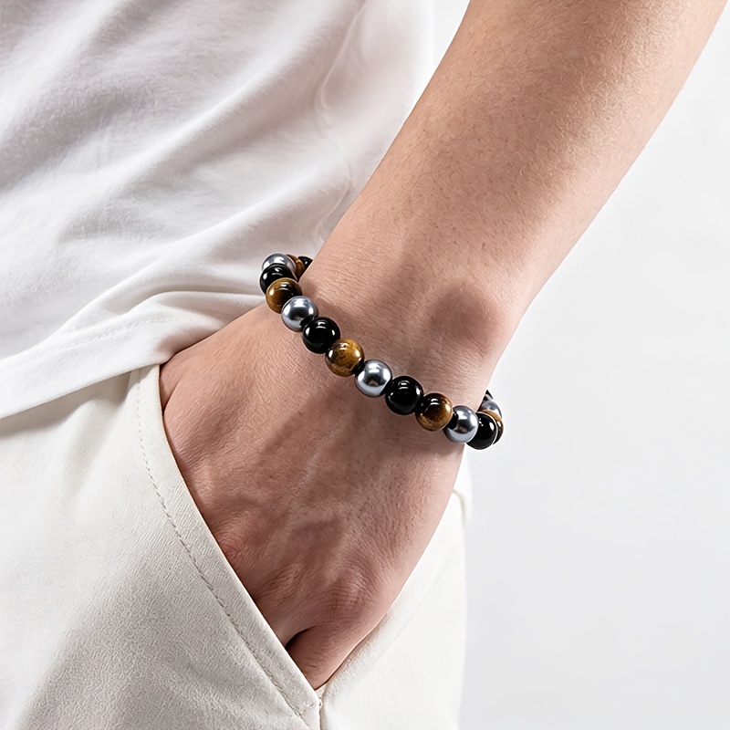 Three Types of Stones Bracelet: Tiger's Eye, Obsidian, Black Stone