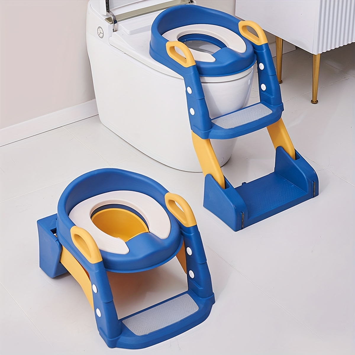 TEMU Potty Training Toilet Seat 2in 1 Toddler Toilet Seat Splash Guard Kids Toilet Seat With Ladder Anti-slip Pad Potty Toilet Foldable Kids Potty
