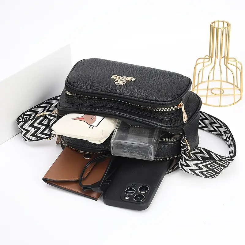 an elegant and versatile small square bag for women a49 made of pu material shoulder bag reading bag mobile phone bag three zippers three storage can store mobile phones wallets coin purses etc suitable for etc details 3